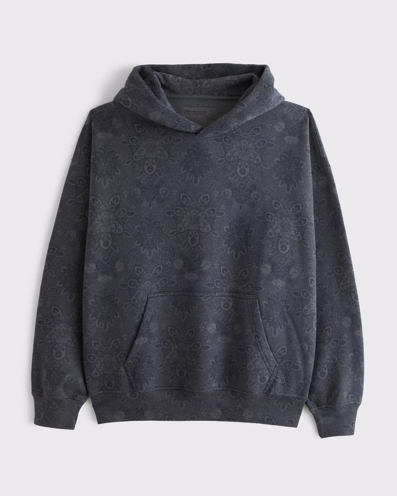 Unisex nan lockerer Kapuzensweat mit dezenter Blätterstruktur, doppelter Kapuze ohne Kordelzug und Kängurutasche R&B