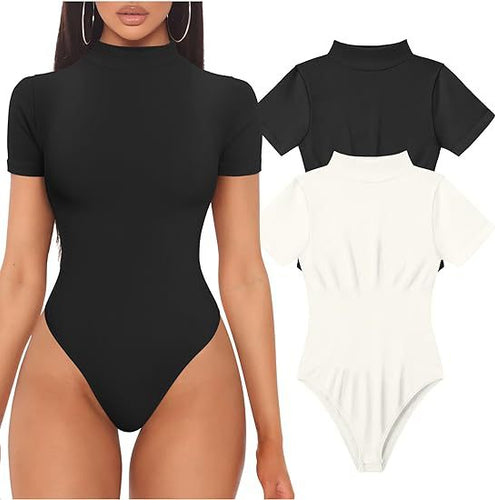 Damen Kurzarm Bodysuit mit hohem Kragen R&B