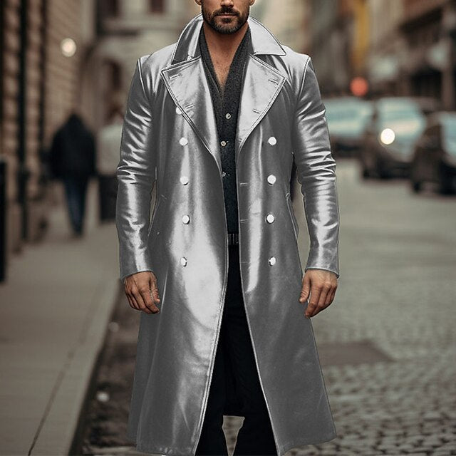 Herren Eleganter langer Trenchcoat aus hochwertigem Material R&B
