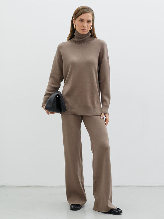 Damen Modisches Strickensemble mit hohem Kragen und weitem Schnitt R&B