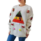 Damen Weihnachts-Pullover mit fröhlichem Weihnachtsbaum-Design und 3D-Applikationen R&B
