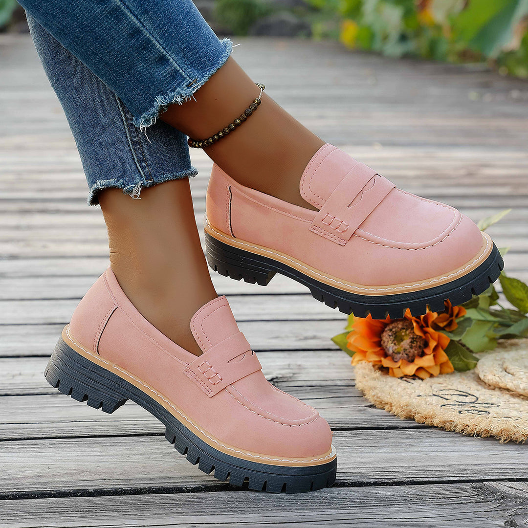 Damen Mokassin-Slipper mit rutschfester Profilsohle und modischer Lederoberfläche R&B