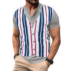 Herren Kurzarm-Henley-Shirt mit gestreiftem Design und modernem Schnitt R&B