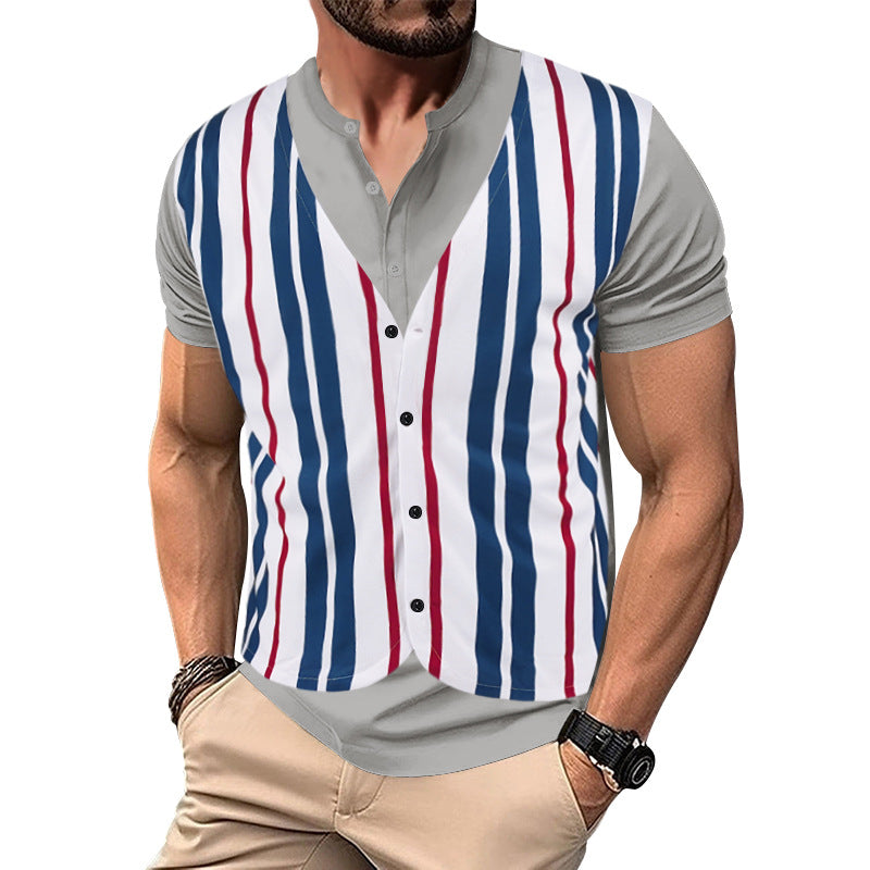 Herren Kurzarm-Henley-Shirt mit gestreiftem Design und modernem Schnitt R&B