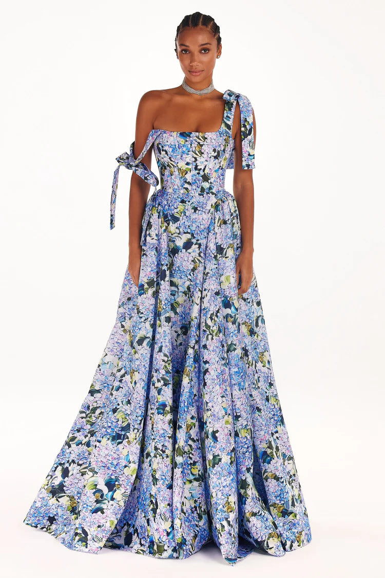 Damen Elegantes Maxikleid mit schulterfreien Trägern und floralem Print R&B