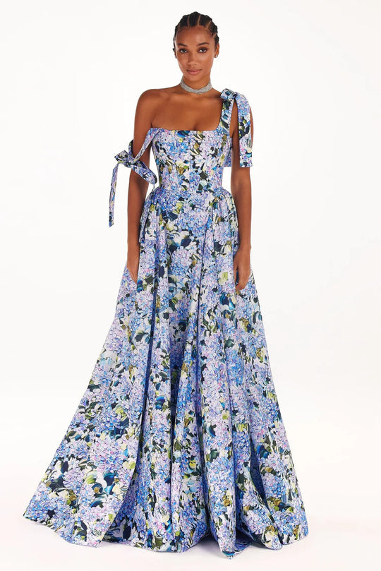 Damen Elegantes Maxikleid mit schulterfreien Trägern und floralem Print R&B