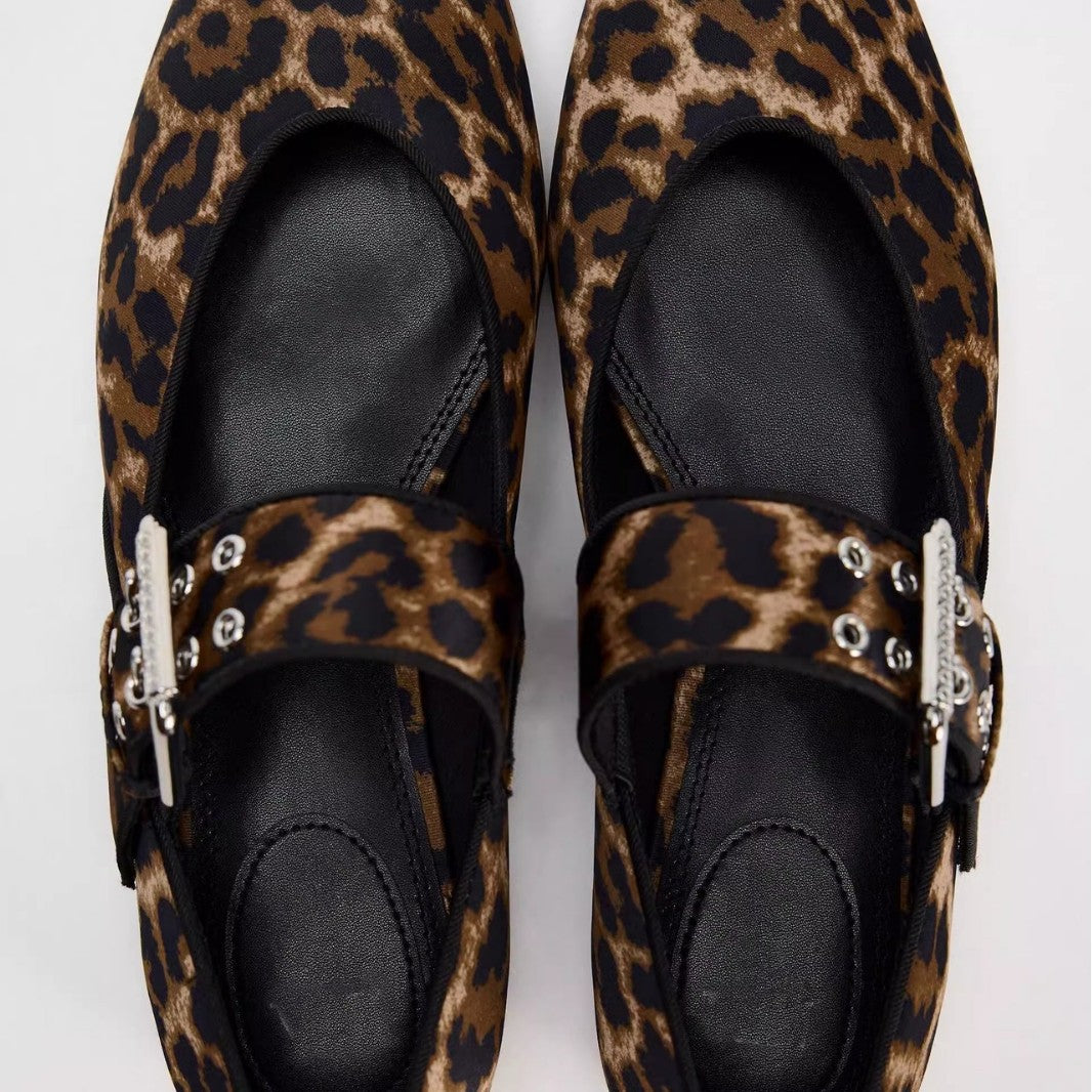 Damen Ballerinas mit Leopardenmuster und dekorativem Riemen R&B