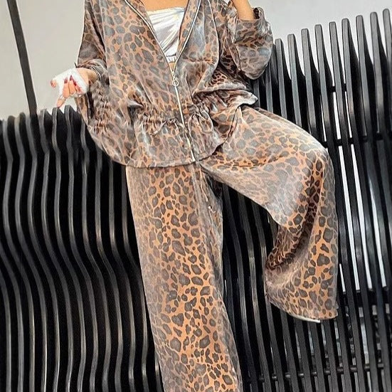 Damen lässiger Jumpsuit mit modischem Leopardenmuster und weitem Schnitt R&B