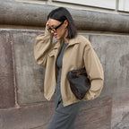 Damen Oversized Baumwolljacke mit Stehkragen und praktischen Taschen R&B