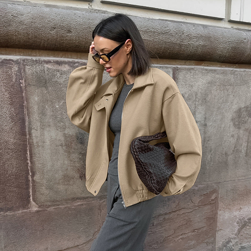 Damen Oversized Baumwolljacke mit Stehkragen und praktischen Taschen R&B