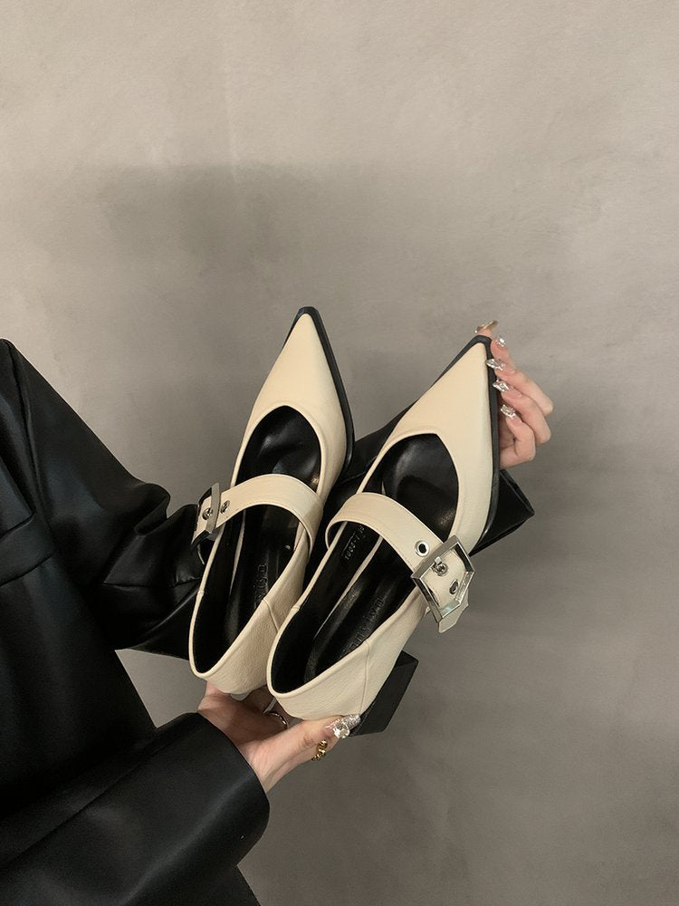 Damen elegante Ballerina-Pumps mit modischem Riemchen und stilvollem Blockabsatz R&B