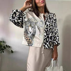 Damen entspannte Bomberjacke mit extravagantem Leoparden-Motiv R&B