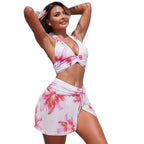 Damen Bikini-Set mit floralem Wickelrock und trägerlosem Oberteil R&B