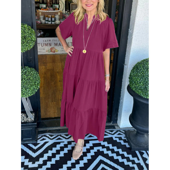 Damen langärmeliges Maxikleid mit V-Ausschnitt und Volantdetail R&B