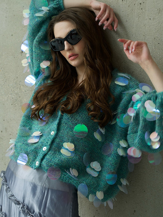 Damen Flauschiger Cardigan mit holografischen Akzenten R&B