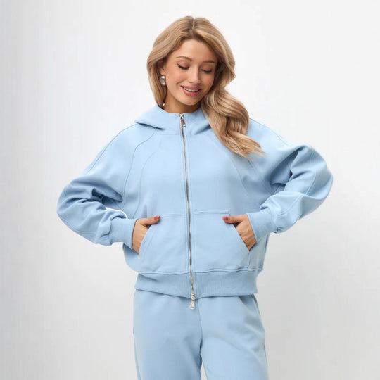 Damen komfortables Set aus Hoodie und Jogginghose mit Reißverschluss R&B