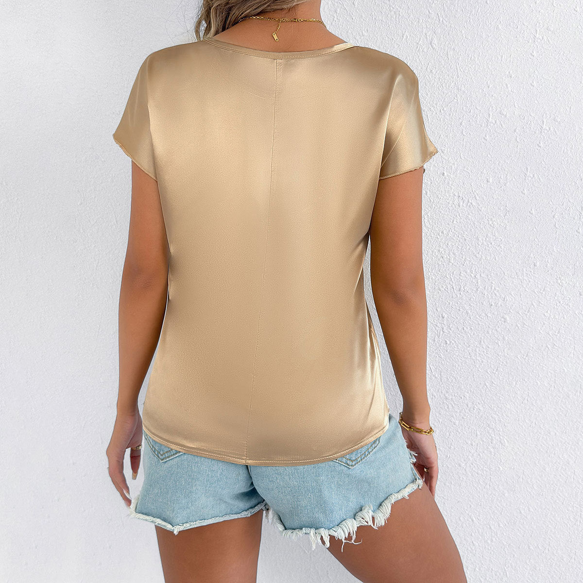 Damen Satin-Oberteil mit elegantem Rundhalsausschnitt und fließendem Schnitt R&B
