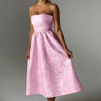 Damen schulterfreies A-Linien Kleid mit luxuriösem Blumenmuster R&B