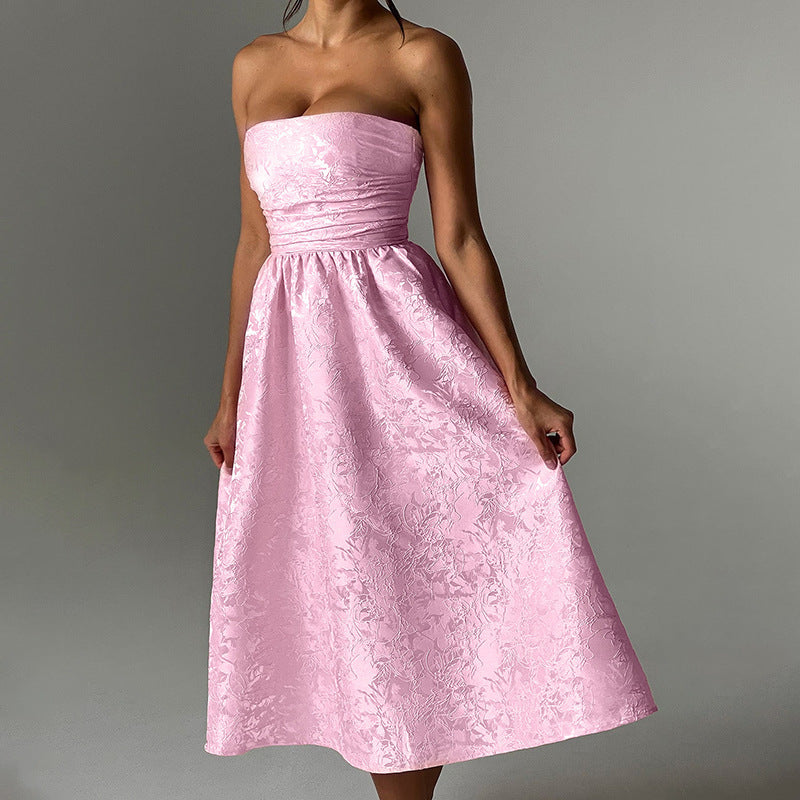 Damen schulterfreies A-Linien Kleid mit luxuriösem Blumenmuster R&B