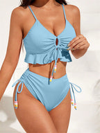 Damen Zweiteiliges Bikiniset mit gerafftem Oberteil und dekorativen Zierbändern R&B