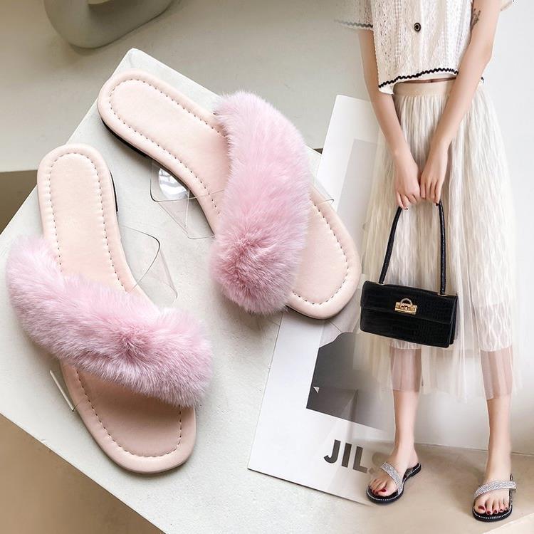 Damen Flausche Slides mit breitem Riemen R&B