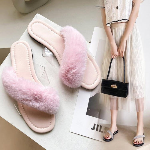 Damen Flausche Slides mit breitem Riemen R&B