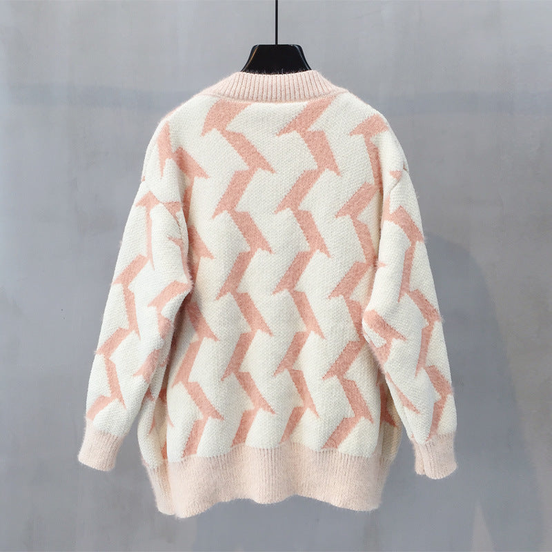Damen Grobstrick Cardigan mit modernem Zickzackmuster und Knopfdetails R&B