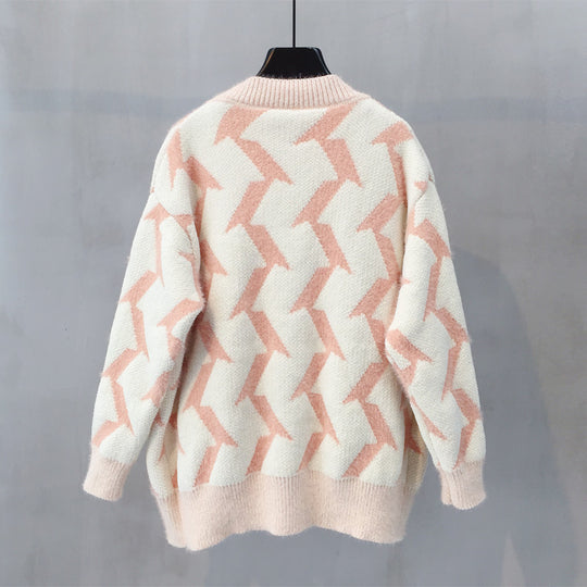 Damen Grobstrick Cardigan mit modernem Zickzackmuster und Knopfdetails R&B