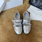 Damen Bequeme Ballerinas mit verstellbarem Riemchen und modischem Metallic-Finish R&B