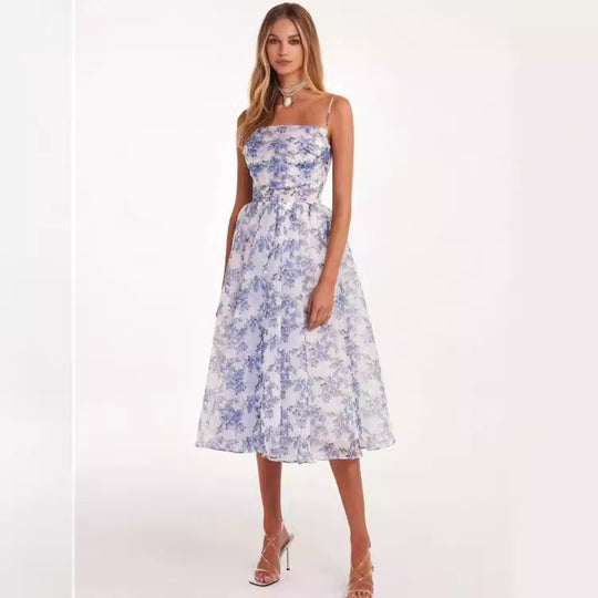 Damen Midi-Kleid mit elegantem Chiffon und floralen Applikationen R&B