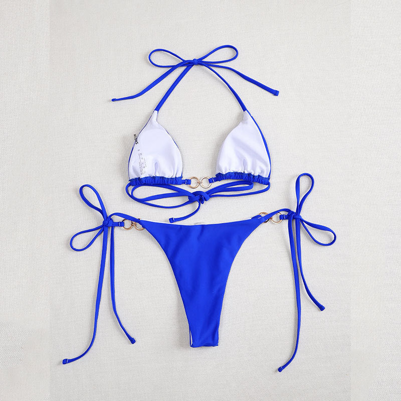 Damen Triangel-Bikini mit verspieltem Knoten und elegantem Goldakzent R&B