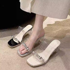Damen elegante offene Mules mit Absatz und funkelnden Akzenten R&B