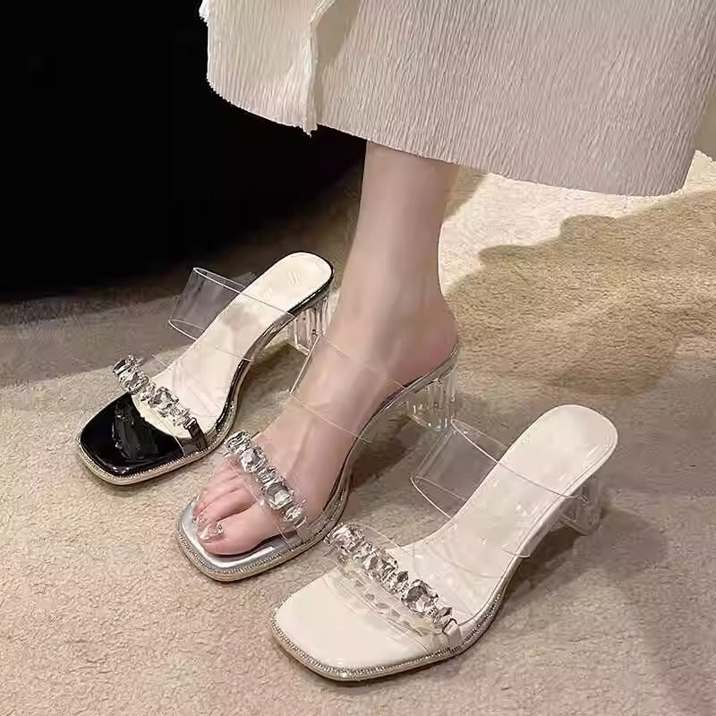 Damen elegante offene Mules mit Absatz und funkelnden Akzenten R&B