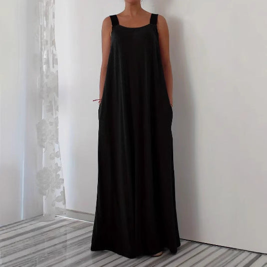 Damen luftiges Maxikleid mit verstellbaren Trägern und Taschen R&B