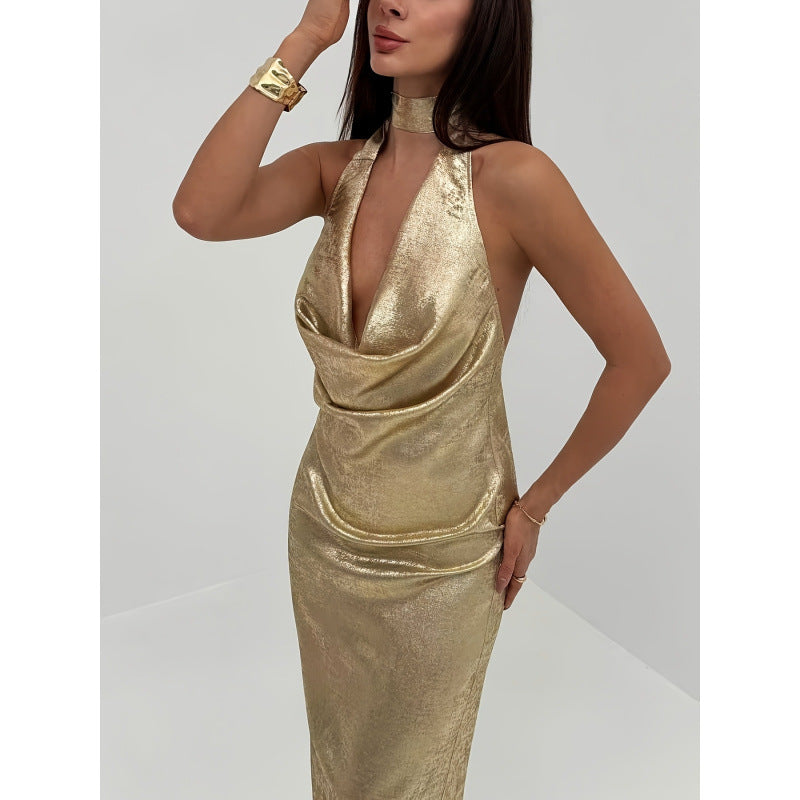 Damen Abendkleid mit tiefem V-Ausschnitt und schimmerndem Chiffon R&B