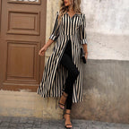 Damen gestreiftes Maxikleid mit Taillengürtel R&B