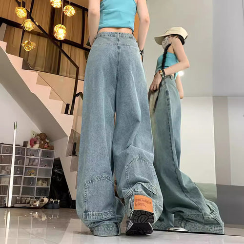 Damen Oversized Denim-Hose mit weitem Bein und modischem Schnitt R&B