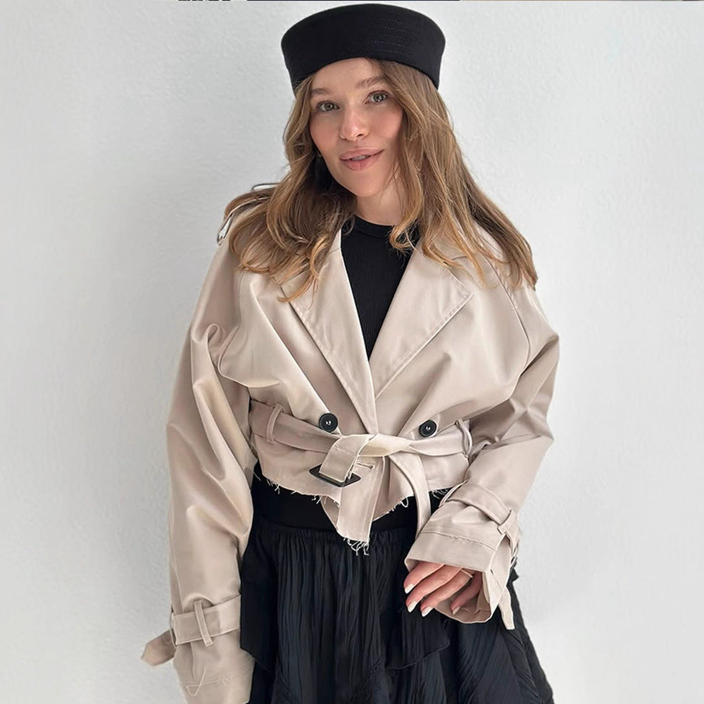 Damen modische Trenchjacke mit Gürtel und oversized Schnitt R&B