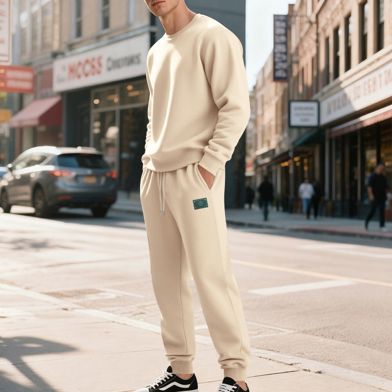 Herren nan relaxed-fit Baumwoll-Fleece-Jogginghose mit elastischem Tunnelzug, gerippten Beinabschlüssen und dezenter Patch-Applikation R&B