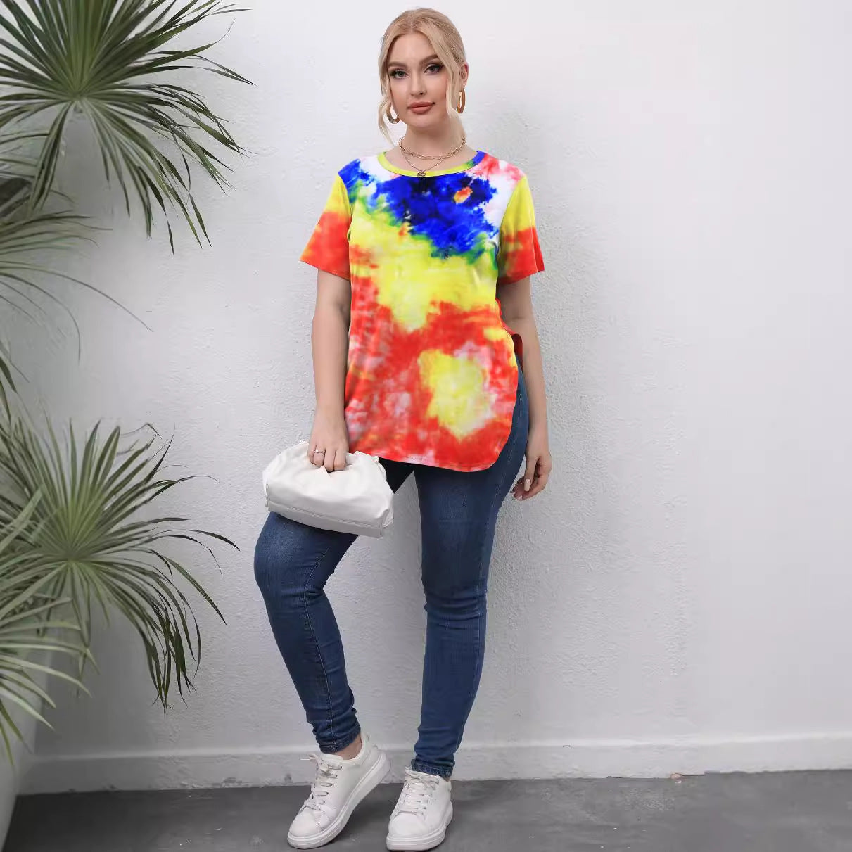 Damen lässiges T-Shirt mit modernem Batikdesign R&B