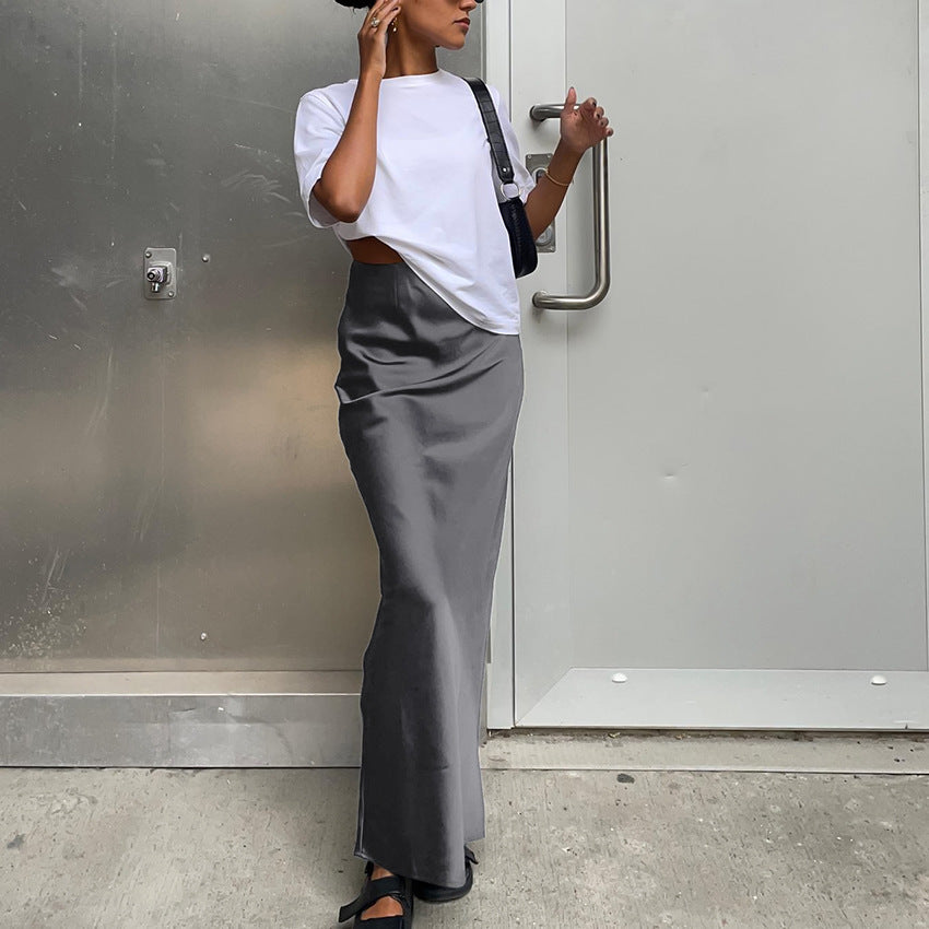 Damen Langes Satin-Rock mit hohem Schlitz R&B