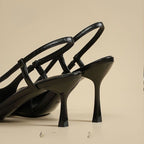 Damen elegante Slingback Pumps mit metallic glänzendem Obermaterial R&B