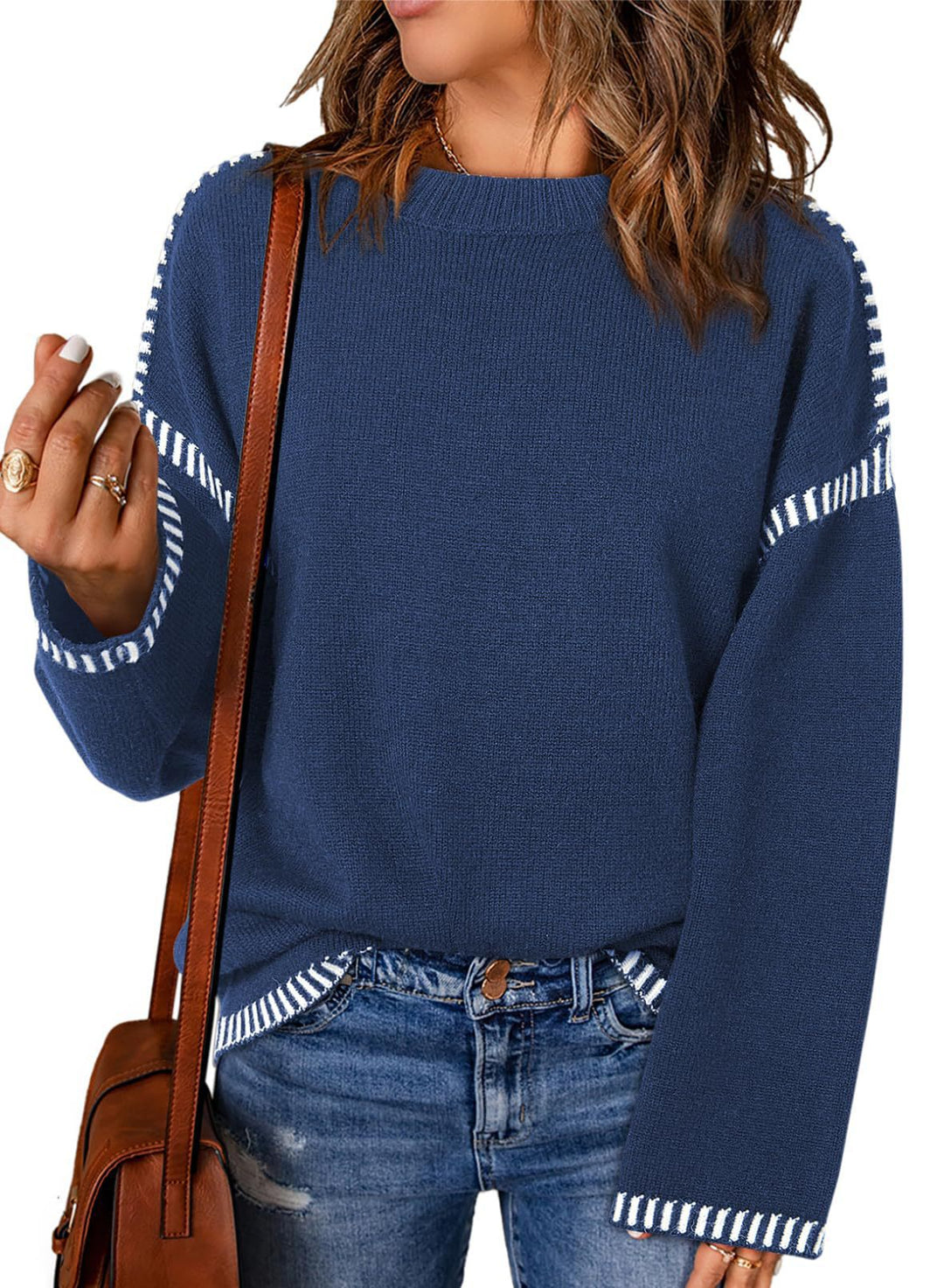 Damen lässiger Pullover mit strukturiertem Detail und seitlichem Schlitz R&B
