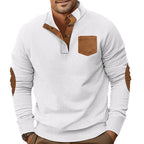 Herren nan strukturiertes Halbknopf-Troyer mit Kentkragen, Brusttasche und Lederoptik-Ellbogenpatches R&B