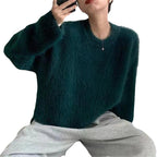Damen Flauschiger Pullover mit lässigem Schnitt und hohem Rundhalsausschnitt R&B