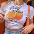 Damen Crop-T-Shirt mit kreativem Cocktail-Design R&B
