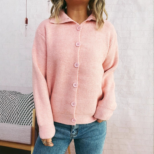 Damen gestrickte Oversize-Jacke mit Knopfleiste und weitem Schnitt R&B