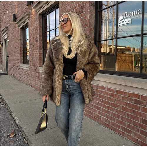 Damen kuschelige Kunstfelljacke R&B