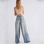 Damen Weite High-Waist Jeans mit fransigem Saum