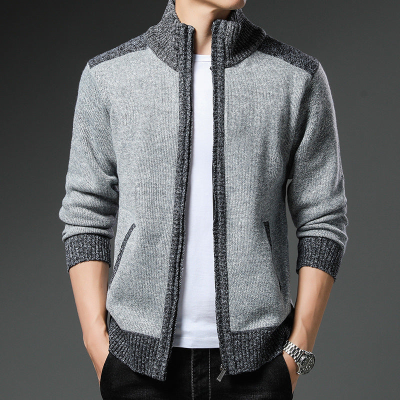 Herren Strickjacke mit hohen Kragen und praktischen Taschen R&B